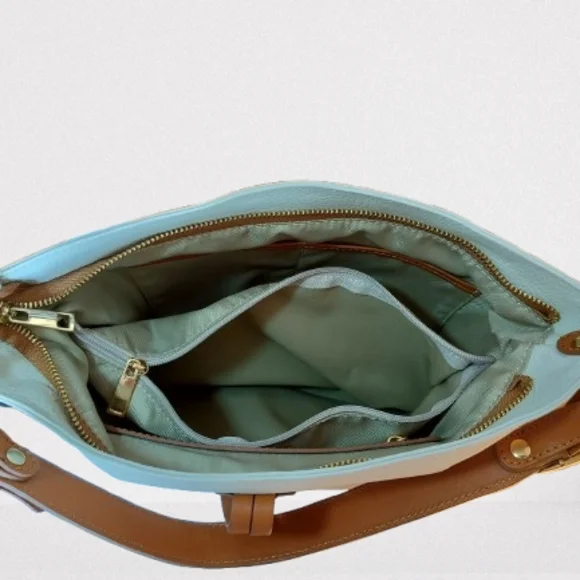 Valentina White and Tan Genuine Italian Leather Shoulder Bag NWT - Picture 7 of 8